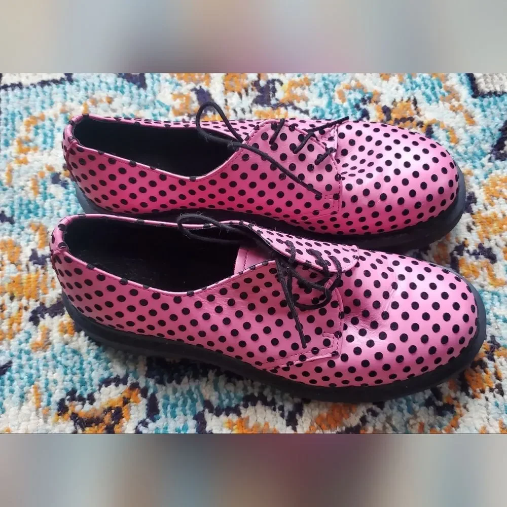 Dr Martens 1461 Pink With Flocked Black Polka Dots Originals Size US L 10 - Picture 7 of 12
